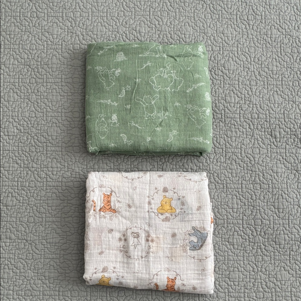 Lot of 2 Aden & Anais Winnie the Pooh Unisex Baby Swaddle Muslin Cotton Blankets
